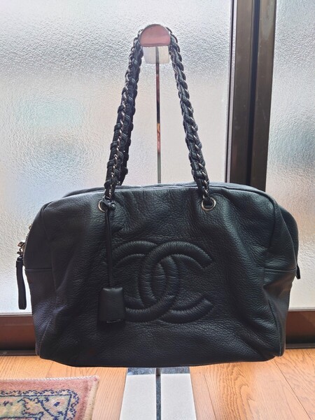 CHANEL シャネル ラグジュアリーライン ココマーク チェーン ボストンバッグ ショルダーバッグ レザー ブラック シルバー金具