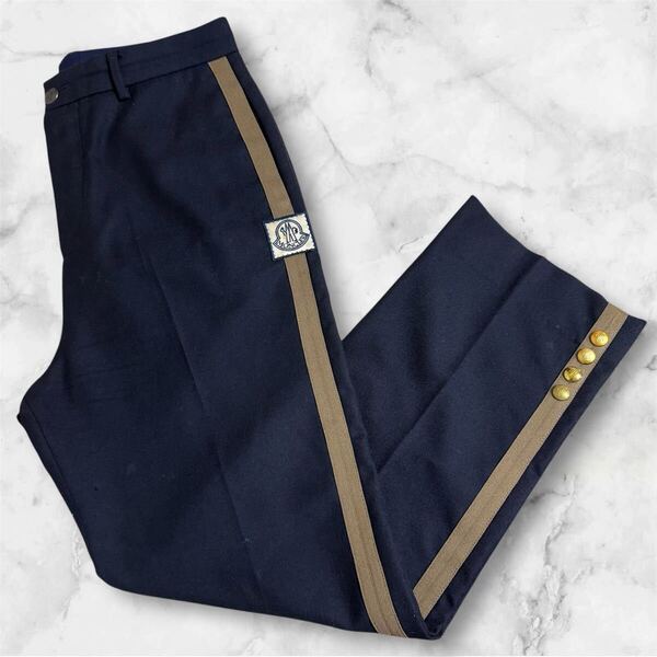 ◆MONCLER◆ 中古 モンクレールジーニアス ガムブルー復刻ロゴ 金ボタン スラックスパンツ ダークネイビー サイズ48(M)
