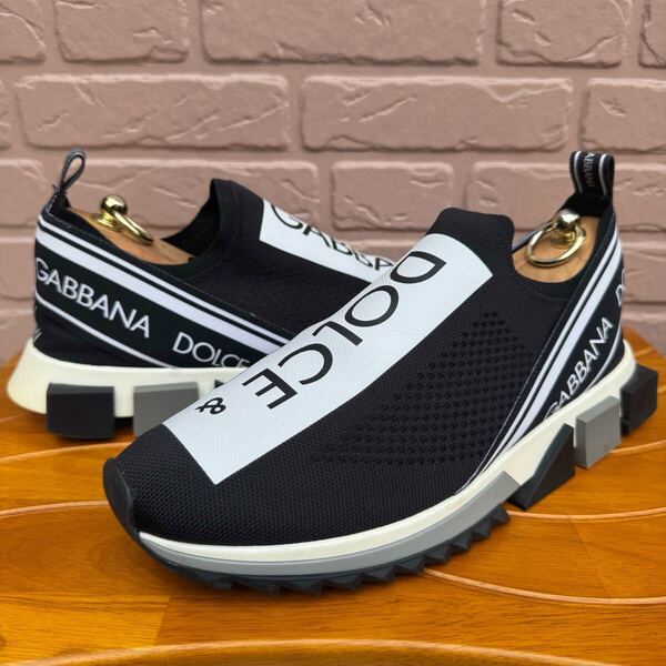 ◆DOLCE&GABBANA◆ 希少サイズ44(28.5〜29.0) ドルチェアンドガッバーナ SORRENTO ニットスニーカー スリッポン ブラック 参考8万