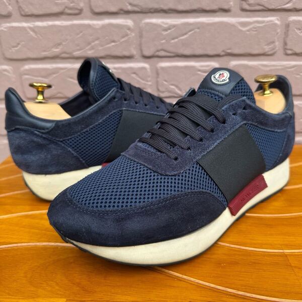 ◆MONCLER◆ 名作 美品 モンクレール レザー×メッシュ 異素材MIX ホレス ローカットスニーカー サイズ41 26cm ネイビー イタリア製