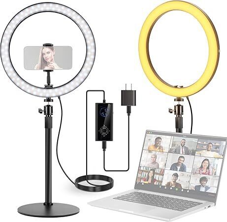 NEEWER 12インチ 24W LEDリングライト 高出力 卓上スタンド/スマホホルダー付き iPhone/ノートパソコン用 バイカラー 女優ライト 0518