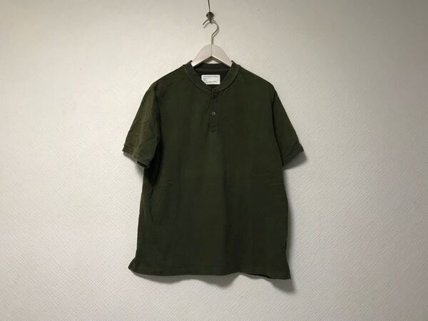 本物カトーKATO’コットンスウェットヘンリーネック半袖TシャツメンズミリタリーワークビジネススーツモードゴルフドレスカーキM日本製