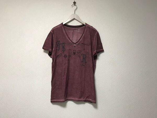 本物ウィーアーリプレイWE ARE REPLAYコットンプリントVネック後染め柄半袖TシャツメンズサーフアメカジバイカーピンクLチュニジア製