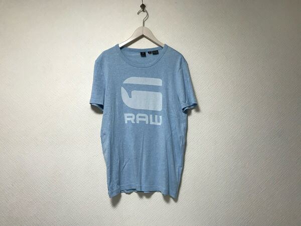本物ジースターロウGSTARRAWコットンロゴプリント半袖Tシャツメンズサーフアメカジミリタリーストリートスケーターワークゴルフ青ブルーL