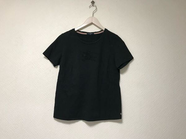 本物バーバリーロンドンBURBERRY LONDONコットンロゴ刺繍半袖Tシャツレディースビジネススーツモードゴルフドレス黒ブラック4XS日本製