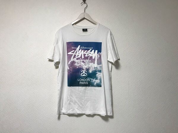 本物ステューシーSTUSSYコットンプリント半袖Tシャツメンズサーフアメカジミリタリーストリートスケーターワーク白ホワイトM