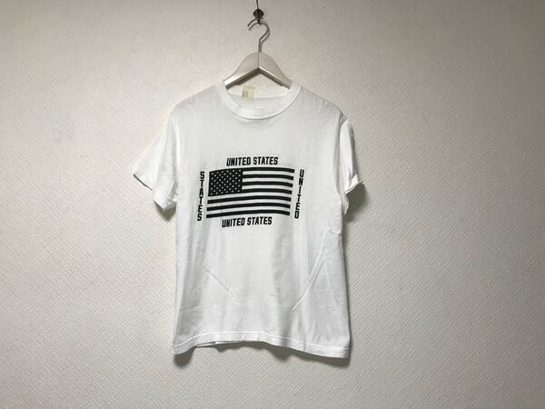 本物エヌハリウッドN.HOOLYWOODコットンアメリカ国旗プリント半袖Tシャツメンズサーフアメカジミリタリーワーク白ホワイト36S日本製