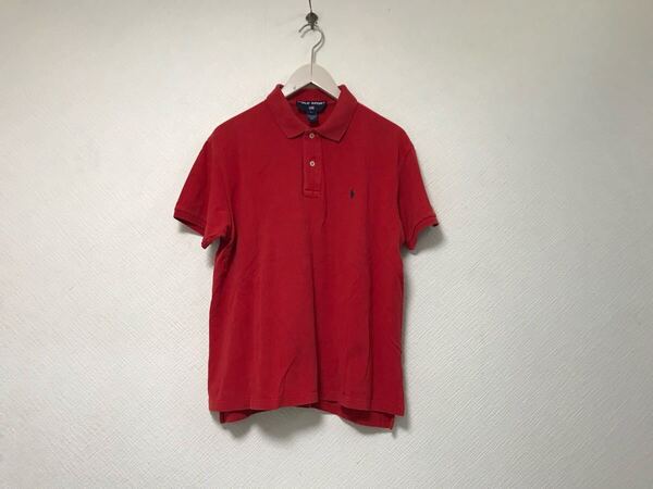 本物ポロスポーツラルフローレンPOLO SPORT RALPHLAURENコットンロゴ刺繍半袖ポロシャツメンズサーフアメカジビゴルフ赤レッドLマカオ製