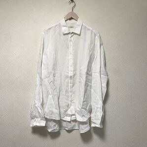 本物タケシクロサワTAKESHYUROSAWA HOMMEリネン麻長袖シャツメンズサーフビジネススーツモードドレスゴルフ白ホワイトXXLイタリア製2XL