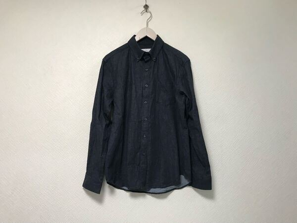 本物タケオキクチtkTAKEOKIKUCHIコットンストレッチデニム長袖シャツメンズサーフアメカジビジネススーツモードドレスゴルフ紺ネイビーM
