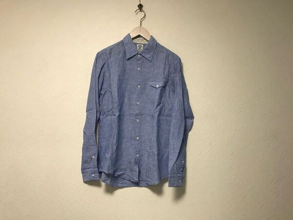 本物タケオキクチtkTAKEOKIKUCHIリネン麻長袖シャツメンズサーフアメカジミリタリーワークビジネススーツモードドレスゴルフ青ブルー2M