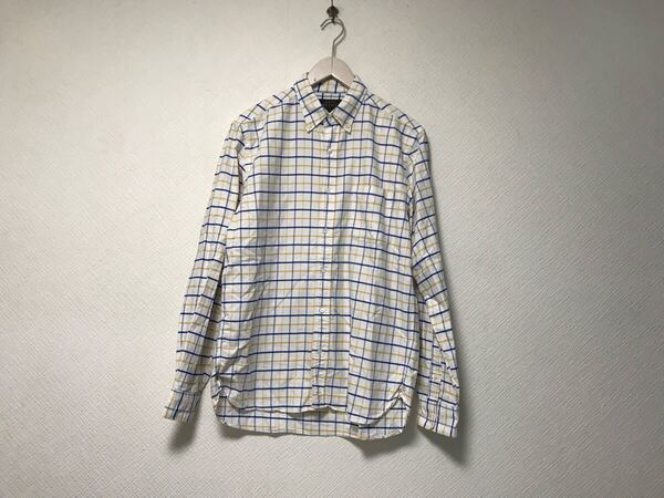 本物ビームスプラスBEAMS+PLUSコットンチェック柄長袖シャツメンズサーフアメカジミリタリーワークビジネススーツゴルフ白ホワイトM日本製
