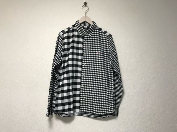 本物ビームスハートBEAMSHEARTコットンチェック柄切り替えデザイン長袖シャツメンズサーフアメカジミリタリーワーク白ホワイト黒ブラックL