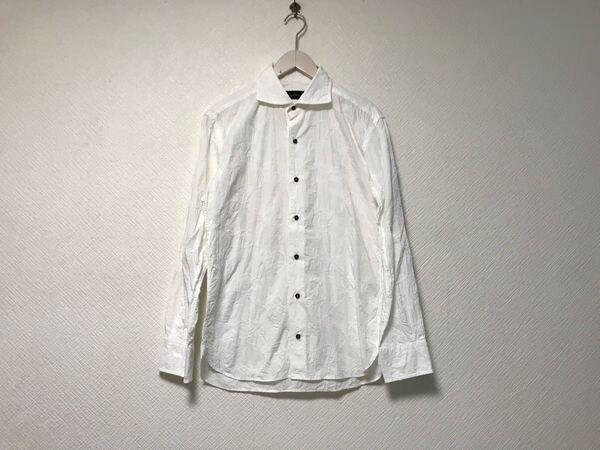 本物アバハウスABAHOUSEコットン刺繍ドレス長袖シャツメンズサーフアメカジビジネススーツモードドレスゴルフ白ホワイト46M日本製
