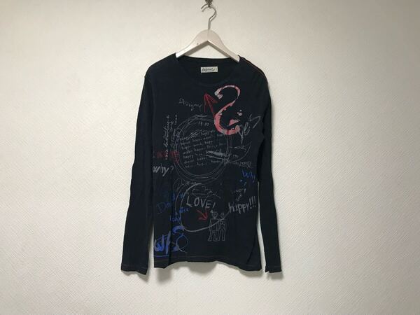 本物デシグアルDesigualコットンプリント長袖ロンTシャツメンズサーフアメカジミリタリービジネススーツモードゴルフドレス黒ブラックS