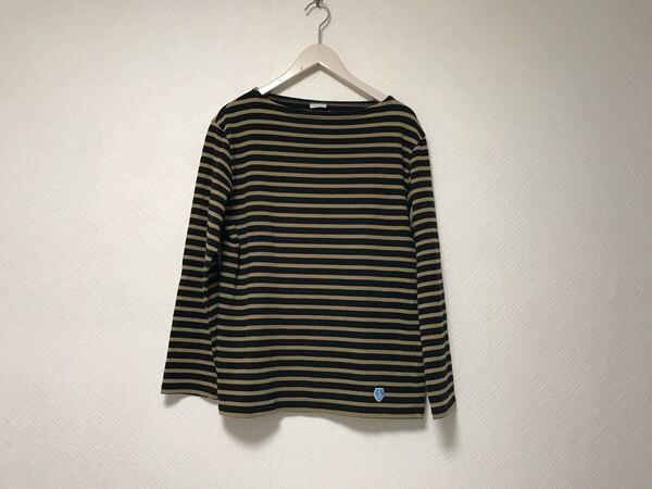 本物オーチバルORCIVALオーシバルコットンボーダー柄長袖ロンTシャツメンズサーフアメカジミリタリーワークゴルフL茶ブラウン黒ブラック4
