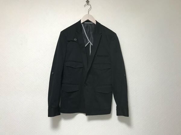 本物リエラボRIELABOニコル光沢ジャージテーラードジャケット長袖サーフアメカジビジネススーツモードドレスメンズ黒ブラック46M