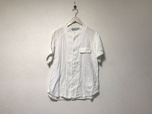 本物フィンガリンPHINGERINコットンガーゼノーカラードレス半袖シャツメンズサーフアメカジビジネススーツモードゴルフ白ホワイトM日本製