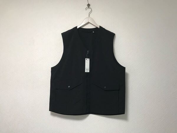 新品未使用本物ジーユーGUジップデカビッグナイロンベストジレコートメンズサーフアメカジミリタリーワークビジネスドレス黒ブラックXL
