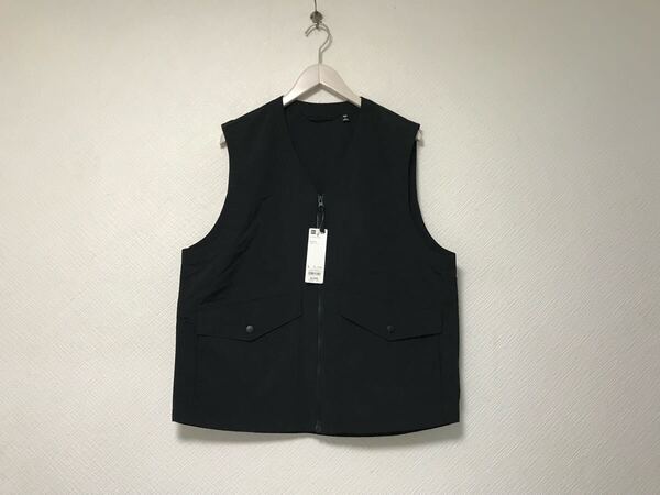 新品未使用本物ジーユーGUジップナイロンベストジレコートメンズサーフアメカジミリタリーストリートワークゴルフドレス黒ブラックL