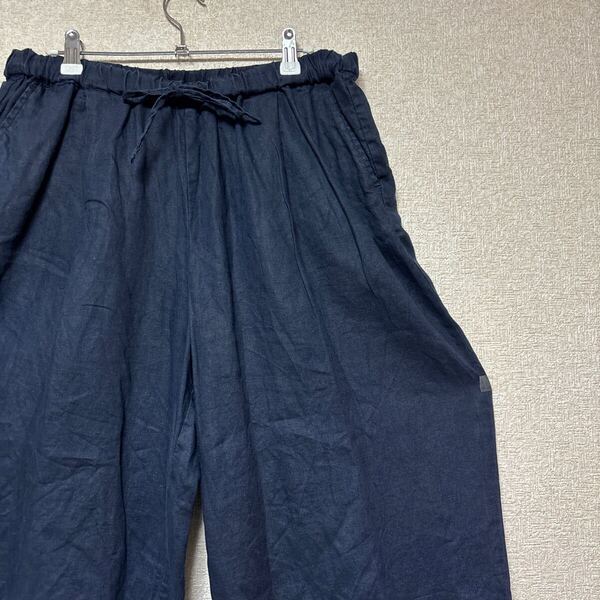 【美品】 無印良品 リネンワイドパンツ 麻100% ネイビー 大きめサイズ レディースXLサイズ イージーパンツ 330565-378