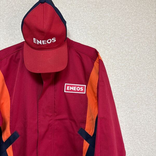 【キャップ付き】 美品 【企業ジャケット】 ENEOS エネオス ユニフォーム 作業着 ワークジャケット メンズMサイズ ブルゾン