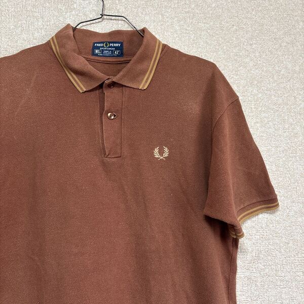 80年代 80s イングランド製 ENGLAND フレッドペリー FRED PERRY ビンテージ ポロシャツ ブラウン サイズ42 メンズLサイズ相当