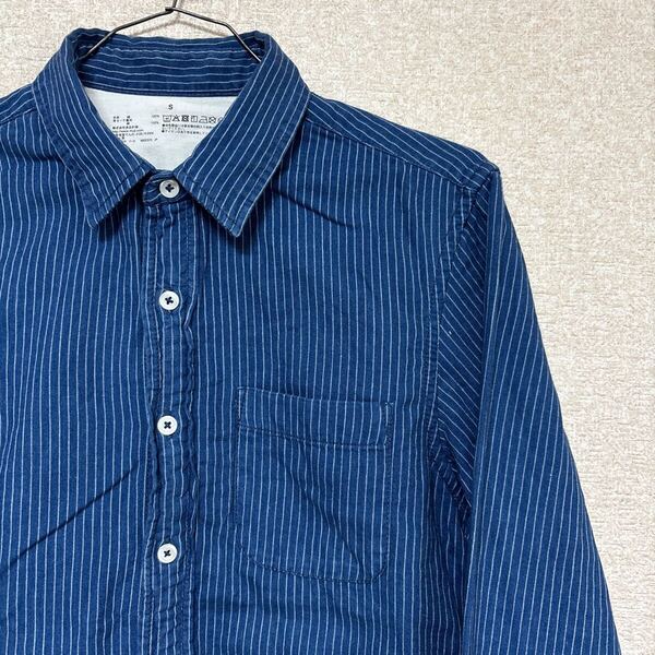 無印良品 インディゴ ストライプ ダブルガーゼ シャツ 長袖 ワークシャツ MUJI labo デニム ジーンズ メンズSサイズ