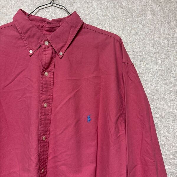Y2K 【ビッグサイズ】 RALPH LAUREN ラルフローレン ピンク ユルダボ 2XLT CLASSIC FIT 無地シャツ 長袖シャツ ボタンダウンシャツ