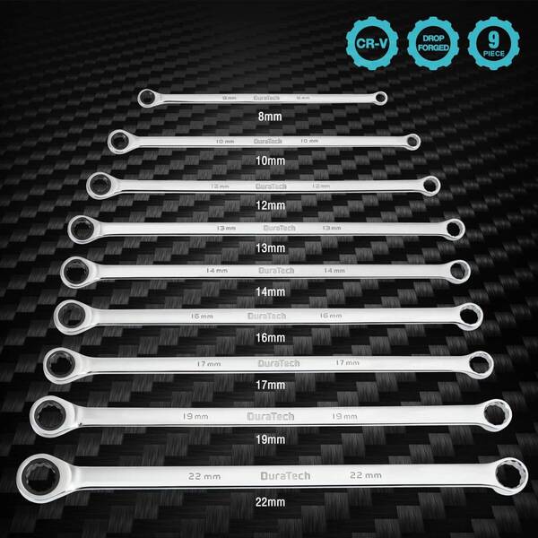 収納ケース付 メガネレンチセット 片側ラチェット ロング 8~22mm 9本組