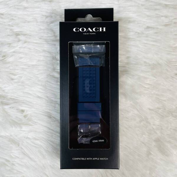 新品未使用 COACH コーチ Apple Watch アップルウォッチ ウォッチ専用ベルト 42mm/44mm ケース対応 14700045 ブルー ラバーバンド