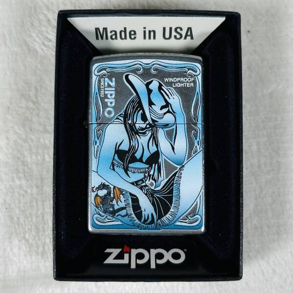 新品未使用 ZIPPO ジッポー コスプレ カウガール ジッポ ドラゴン ブルー シルバー アメリカン ストリートクローム インディアン 箱付き