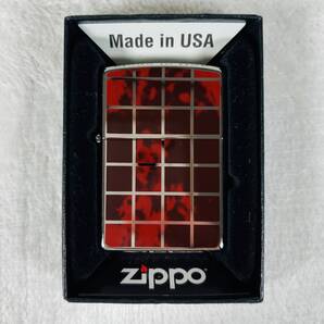 新品未使用 ZIPPO ジッポー ライター シルバー&レッド チェック マーブル柄 箱付き
