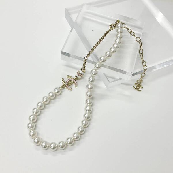 M11992 シャネル ネックレス ココマーク ロゴ チョーカー パール ゴールド ピンク