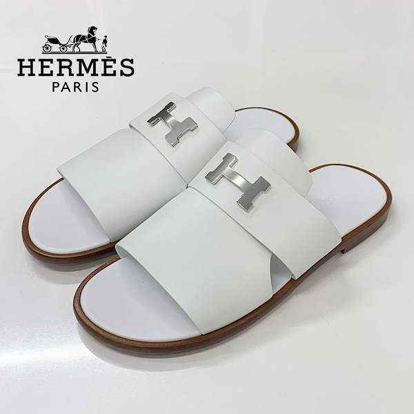 M12121 未使用 エルメス アルル H金具 レザー フラットサンダル メンズ ブラック