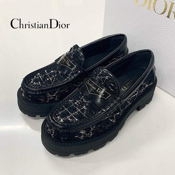 M12120 クリスチャンディオール Dior Boy ロゴ ファブリック レザー カナージュ ツイード ローファー ブラック ホワイト