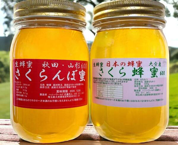 さくら蜜 さくらんぼ系百花蜜 ピュア生はちみつ 600g各1本 計1200g