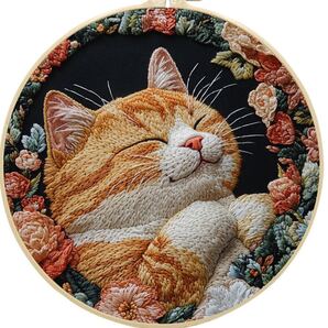 フランス刺繍キット☆茶トラ猫C 転写シート付き