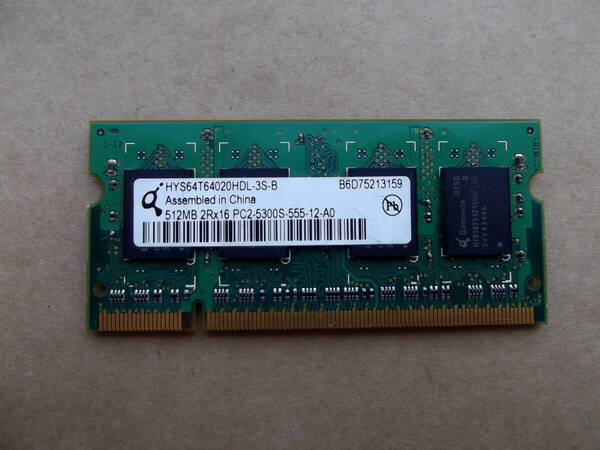 即決★ PC2-5300S HYS64T64020HDL-3S-B DDR2-667 512MB PC2-5300S-555-12-A0 ノートパソコン 両面実装