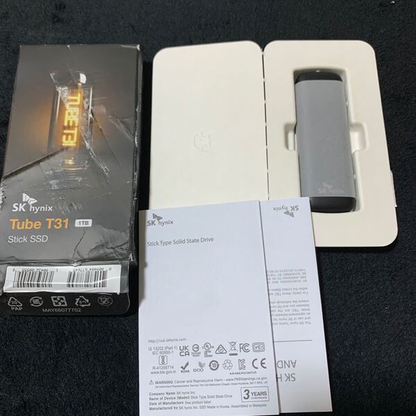 705t2616☆ SK hynix SSD 外付け 1TB 転送速度最大1000MB/s DRAM搭載 USB3.2 Gen2 Tube T31 2m落下耐衝撃