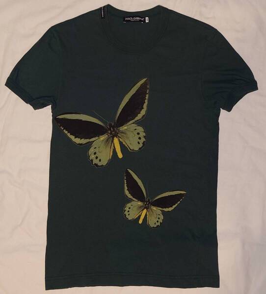ドルチェ&ガッバーナ バタフライ クルーネック半袖Tシャツ 44 深緑 DOLCE&GABBANA