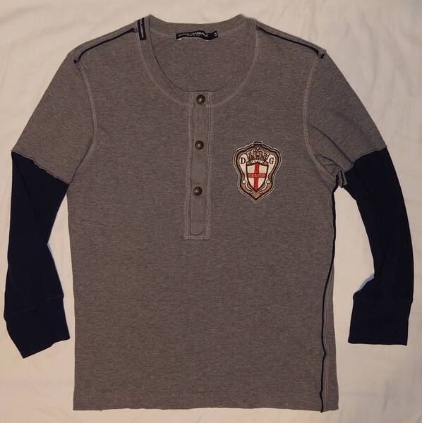 ドルチェ&ガッバーナ ヘンリーネック七分袖Tシャツ 44 杢グレーネイビー DOLCE&GABBANA