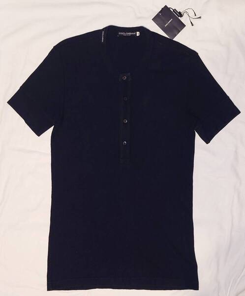 ドルチェ&ガッバーナ ヘンプ混 ヘンリーネック半袖Tシャツ 44 杢黒 DOLCE&GABBANA