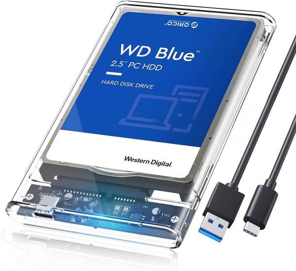 ORICO Type-C 2.5インチ HDD / SSD ケース USB C 3.1 GEN1 ドライブケース 6Gbps転送 透明 SATA3.0 【管理番号:O129】