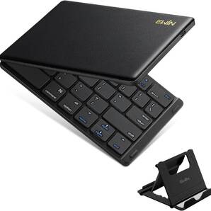 EWIN Bluetoothキーボード 折りたたみ式 157g 軽量 薄型 レザーカバー ワイヤレス IOS/Android/Windows対応 ブラック【管理番号:A125】
