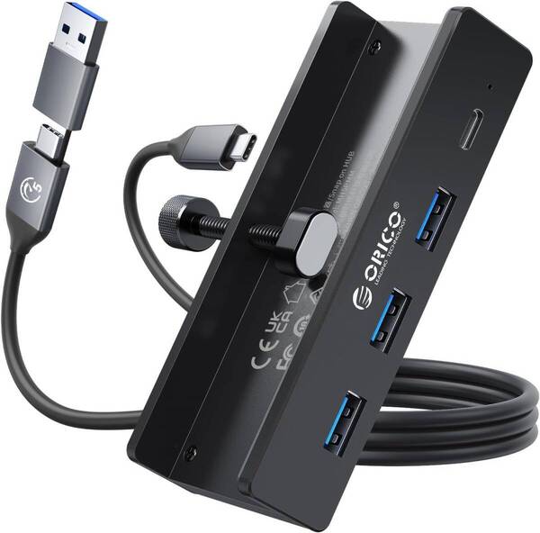 ORICO USB C ハブ クランプ 固定 usb hub 3.0 4ポート 5Gbps高速転送 USB-C 給電ポート付き 【管理番号:O117 】