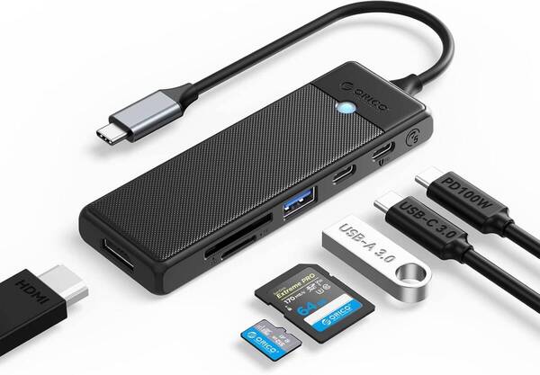 ORICO USB C ハブ 6in1 マルチポート Type-C ハブ USB 3.0ポート USB-Cデータ、HDMI 4K、SD/TFカードリーダー 【管理番号:O51】