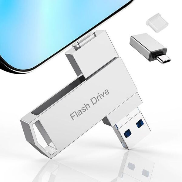 4in1 USBメモリ 512GB 【アプリ不要・アルバムからデータ保存】 iPhone対応 USBメモリー シルバー 【管理番号:A121】