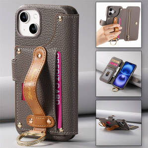 グレー iPhone13用ケース 手帳型 RFID磁気防止 スキミング防止 カードポケット 落ち着いた色 横置き機能 高級PU 気質 全面保護