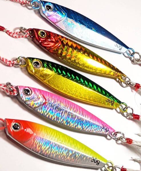 メタルジグ 5個セット 30g 6.5cm アシストフック付き メタルバイブ ルアー シーバス 青物 太刀魚 サワラ ヒラメ 海釣りソルト激安